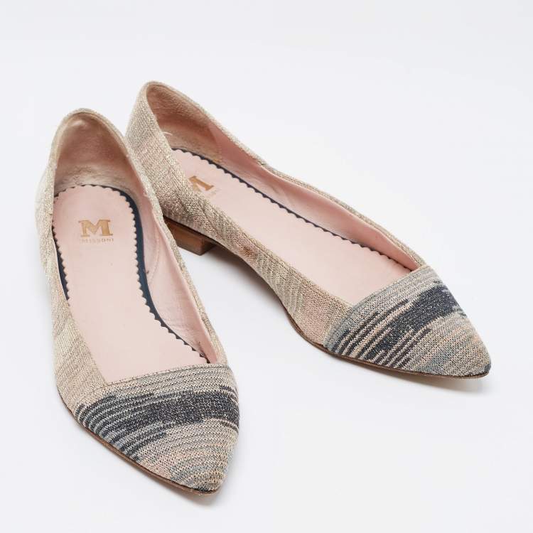 Pre Owned Missoni Grey/Pink Lurex Ballet Flats Size 38