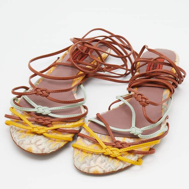 Pre Owned Missoni Multicolor Leather Strappy Flat Sandals Size 38.5