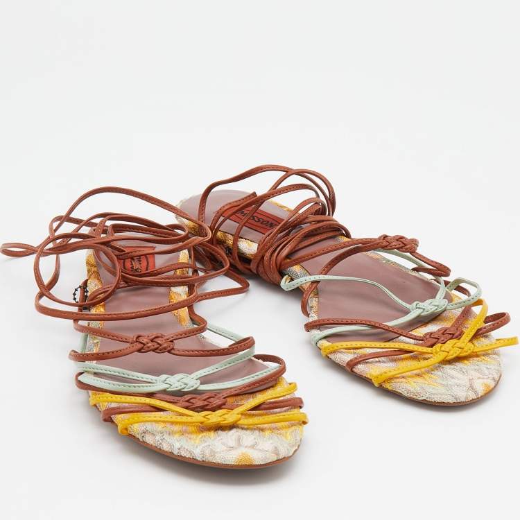 Pre Owned Missoni Multicolor Leather Strappy Flat Sandals Size 38.5
