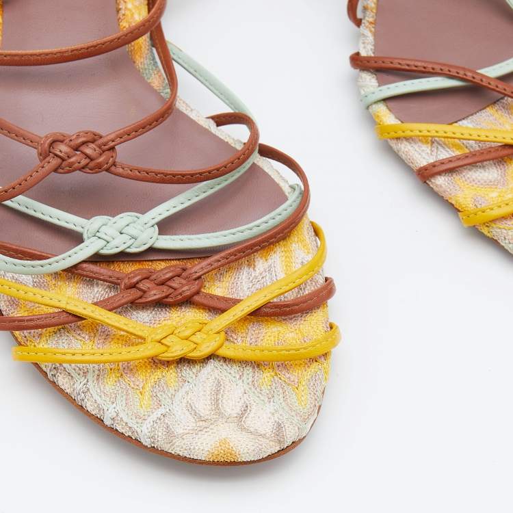 Pre Owned Missoni Multicolor Leather Strappy Flat Sandals Size 38.5