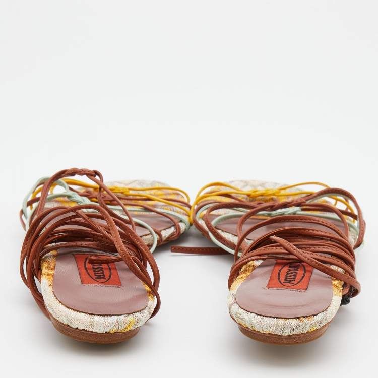Pre Owned Missoni Multicolor Leather Strappy Flat Sandals Size 38.5