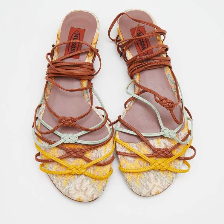 Pre Owned Missoni Multicolor Leather Strappy Flat Sandals Size 38.5