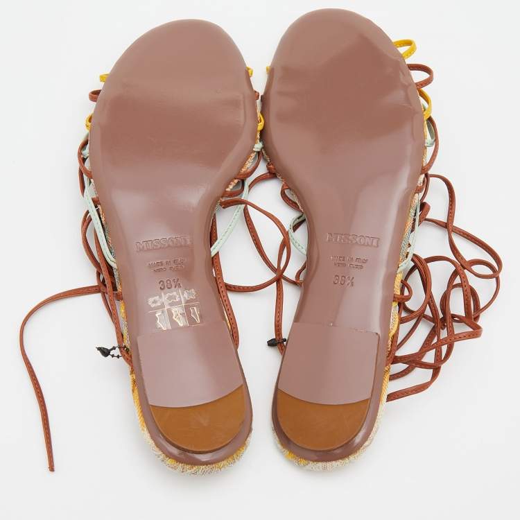 Pre Owned Missoni Multicolor Leather Strappy Flat Sandals Size 38.5