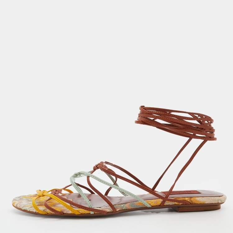 Pre Owned Missoni Multicolor Leather Strappy Flat Sandals Size 38.5