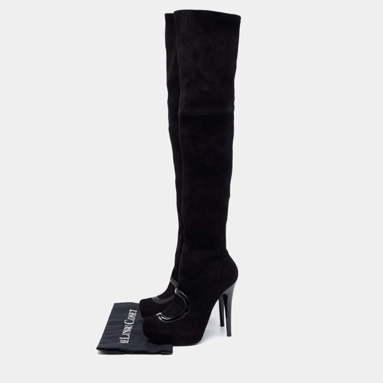 Pre Owned Missoni Black Suede And Leather Trim Thigh High Boots Size 39
