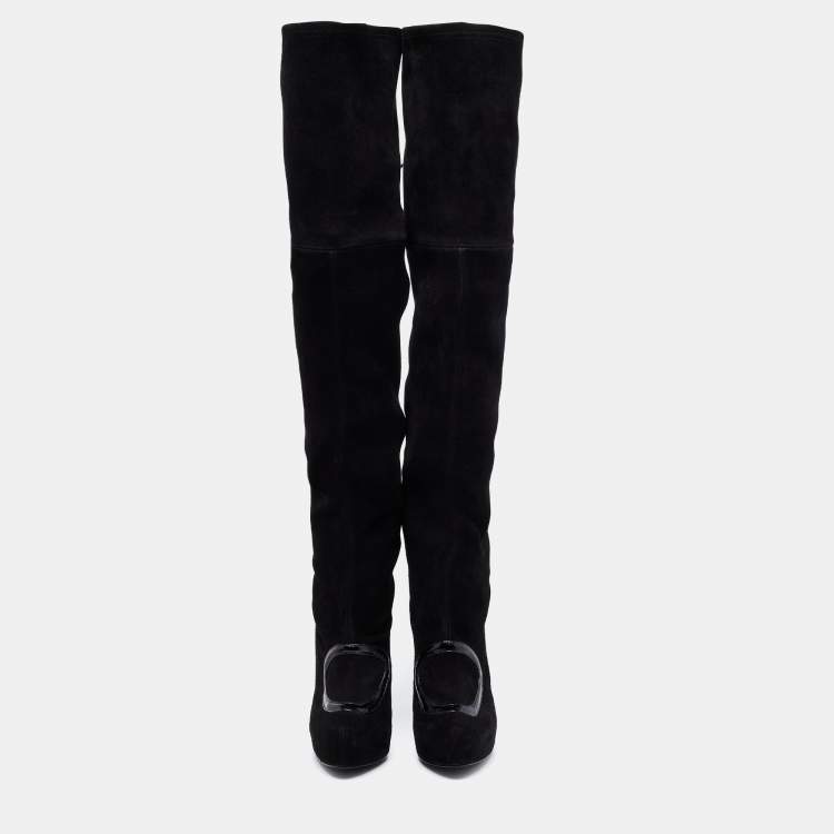 Pre Owned Missoni Black Suede And Leather Trim Thigh High Boots Size 39