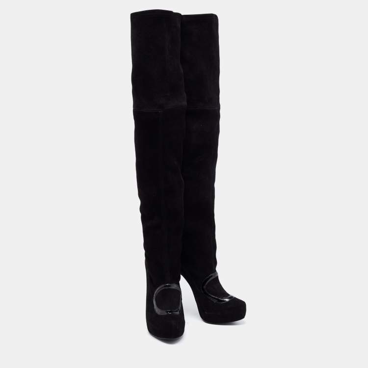 Pre Owned Missoni Black Suede And Leather Trim Thigh High Boots Size 39