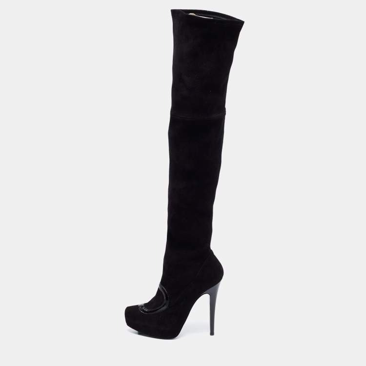Missoni Black Suede And Leather Trim Thigh High Boots Size 39 Missoni ...
