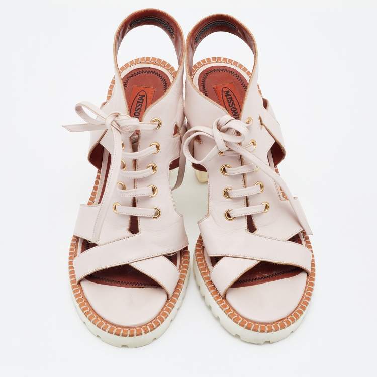 Pre Owned Missoni Peach Leather Lace Up Sandals Size 39