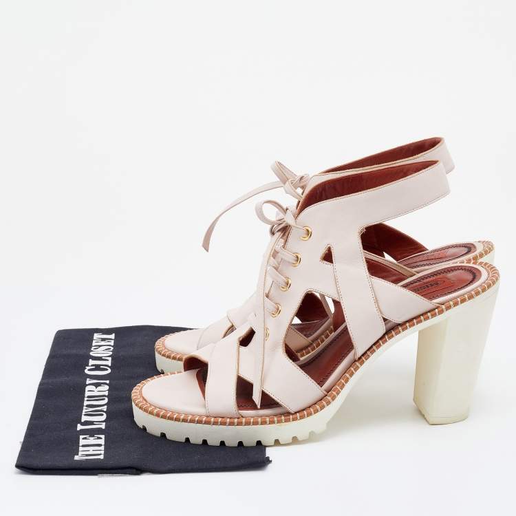 Pre Owned Missoni Peach Leather Lace Up Sandals Size 39