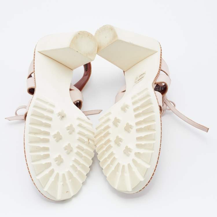 Pre Owned Missoni Peach Leather Lace Up Sandals Size 39