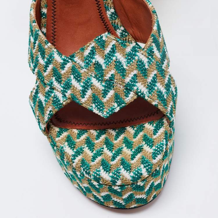 Pre Owned Missoni Tricolor Knit Fabric Platform Ankle Strap Sandals Size 39