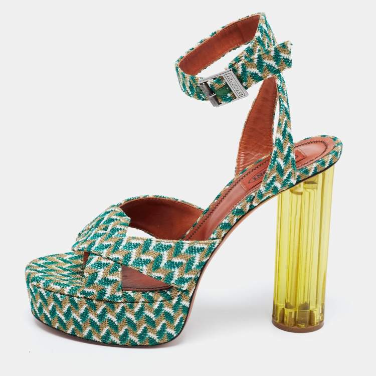 Pre Owned Missoni Tricolor Knit Fabric Platform Ankle Strap Sandals Size 39