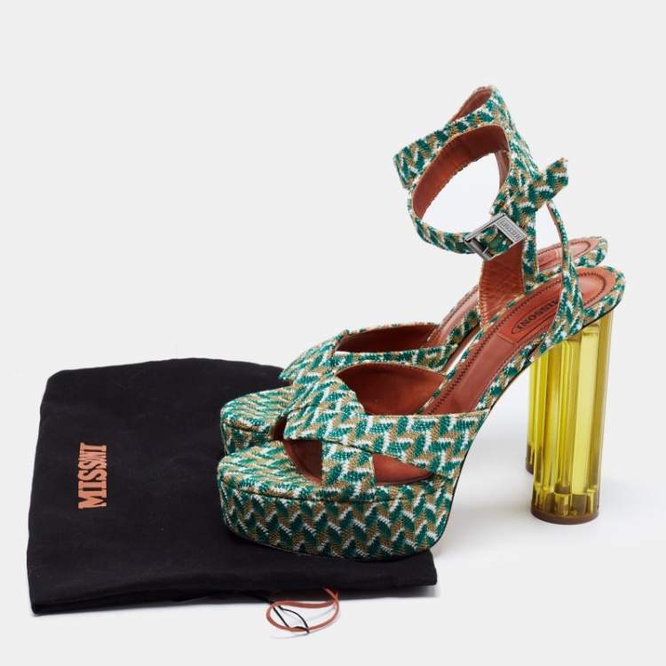 Pre Owned Missoni Tricolor Knit Fabric Platform Ankle Strap Sandals Size 39
