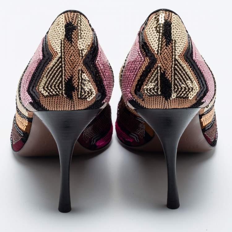 Pre Owned Missoni Multicolor Sequin Pointed Toe Pumps Size 37.5