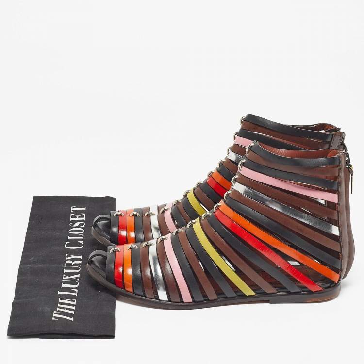 Pre Owned Missoni Multicolor Leather Strappy Flats Size 37
