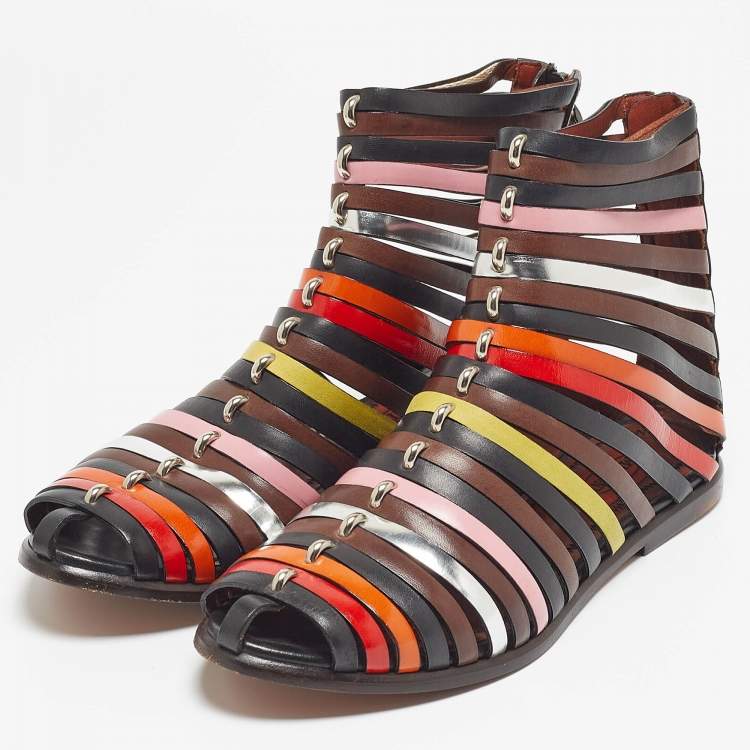 Pre Owned Missoni Multicolor Leather Strappy Flats Size 37
