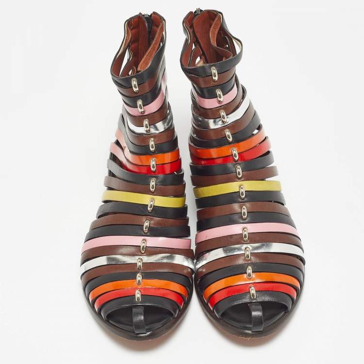 Pre Owned Missoni Multicolor Leather Strappy Flats Size 37