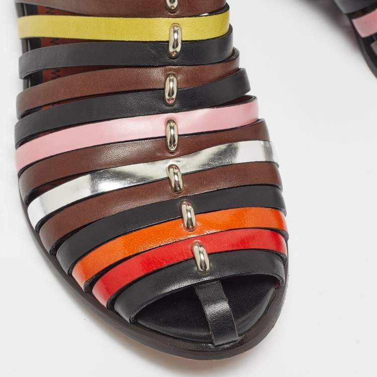 Pre Owned Missoni Multicolor Leather Strappy Flats Size 37