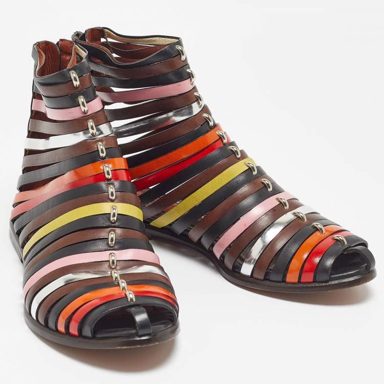 Pre Owned Missoni Multicolor Leather Strappy Flats Size 37