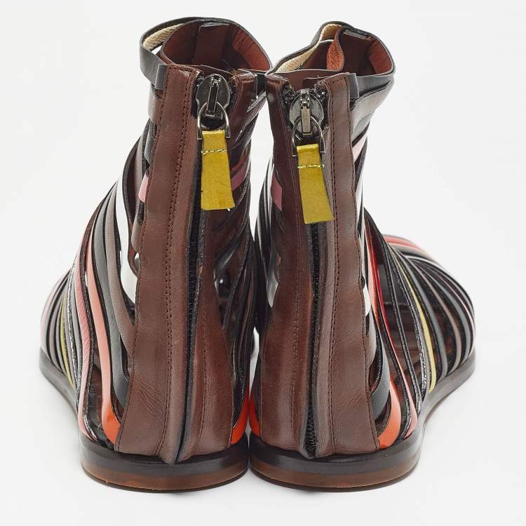Pre Owned Missoni Multicolor Leather Strappy Flats Size 37