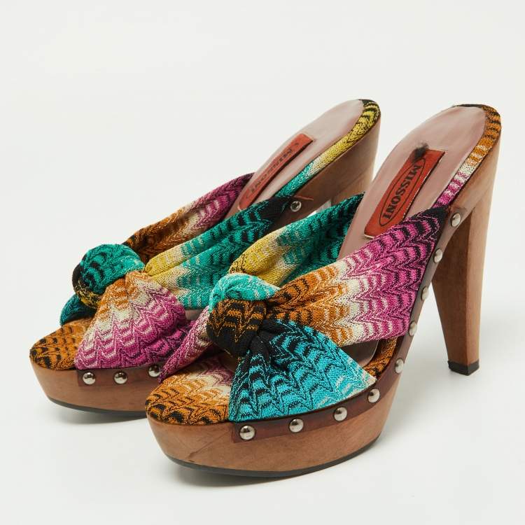 Pre Owned Missoni Multicolor Knit Fabric Bow Sandals Size 36