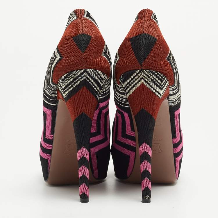 Pre Owned Missoni Multicolor Zig Zag Print Fabric Peep Toe Pumps Size 38