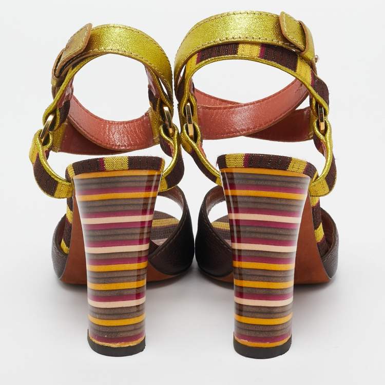 Pre Owned Missoni Tricolour Leather Strappy Sandals Size 39
