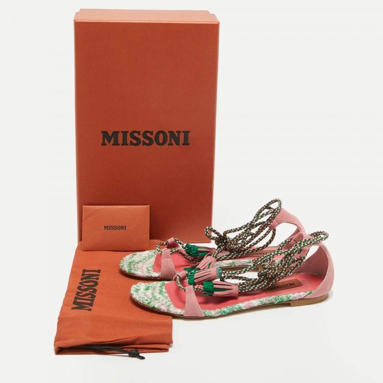 Pre Owned Missoni Multicolor Suede Zig Zag Tie Up Strap Flat Sandals Size 37