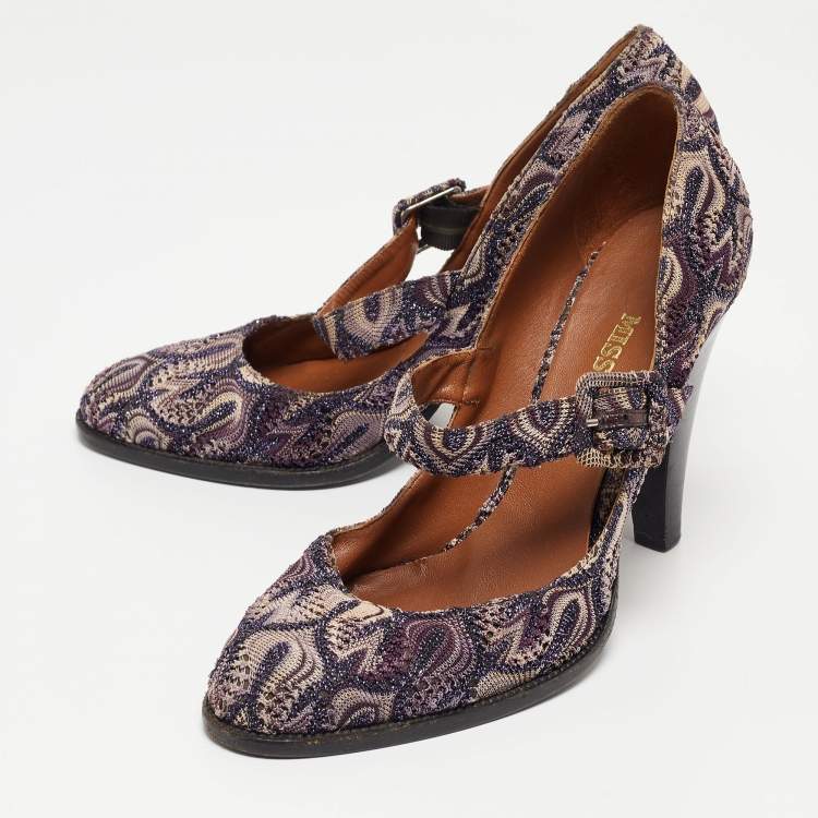 Pre Owned Missoni Multicolor Lurex Fabric Mary Jane Pumps Size 39