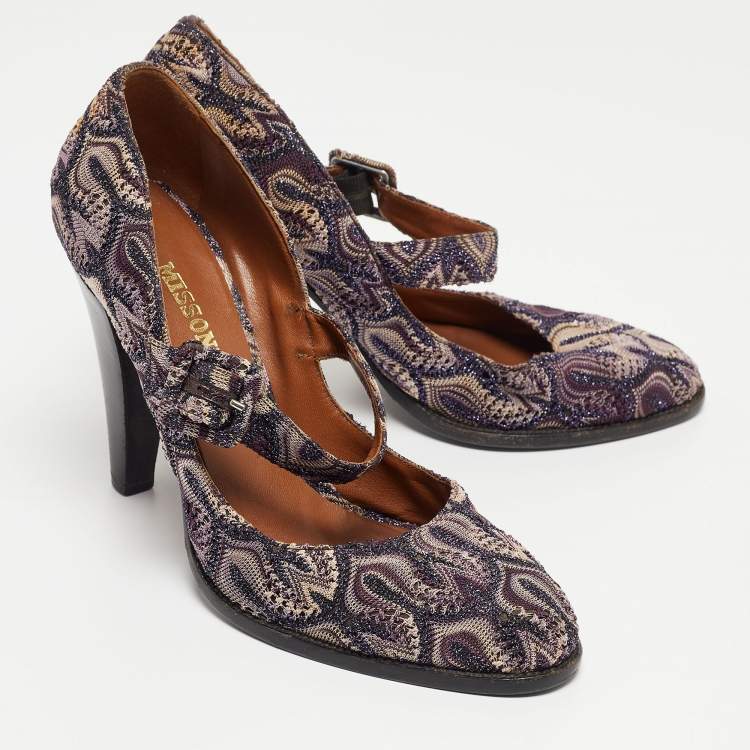 Pre Owned Missoni Multicolor Lurex Fabric Mary Jane Pumps Size 39
