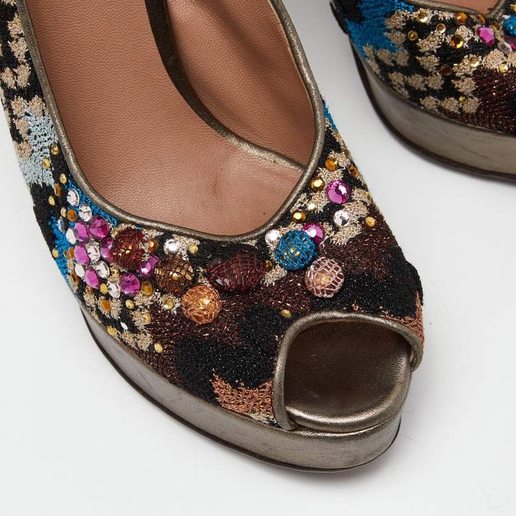 Pre Owned Missoni Multicolor Fabric Embellished Slingabck Pumps Size 40