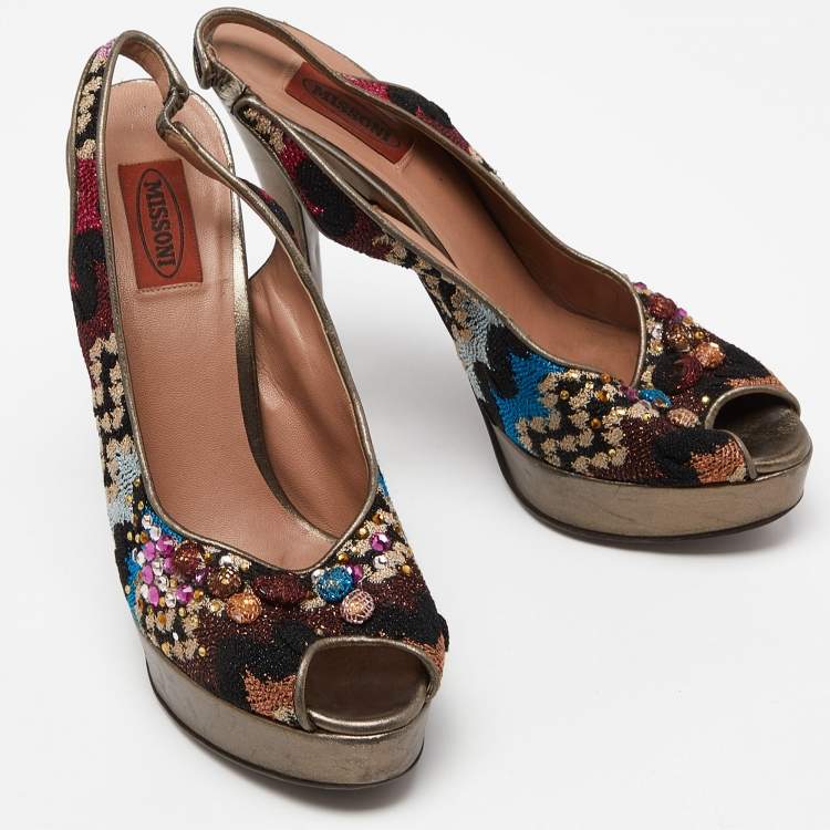 Pre Owned Missoni Multicolor Fabric Embellished Slingabck Pumps Size 40