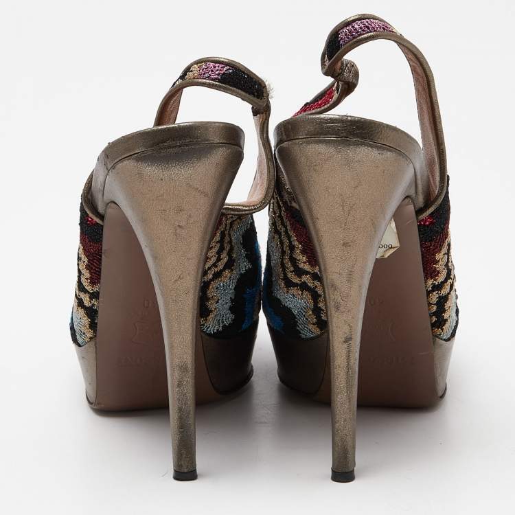 Pre Owned Missoni Multicolor Fabric Embellished Slingabck Pumps Size 40