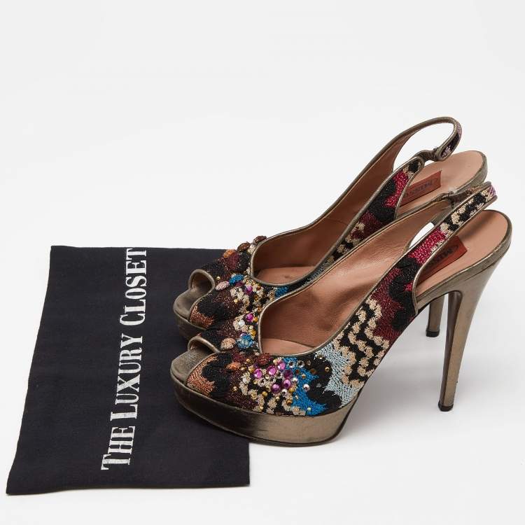 Pre Owned Missoni Multicolor Fabric Embellished Slingabck Pumps Size 40