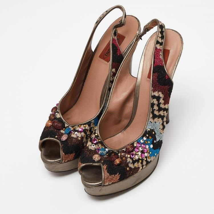 Pre Owned Missoni Multicolor Fabric Embellished Slingabck Pumps Size 40