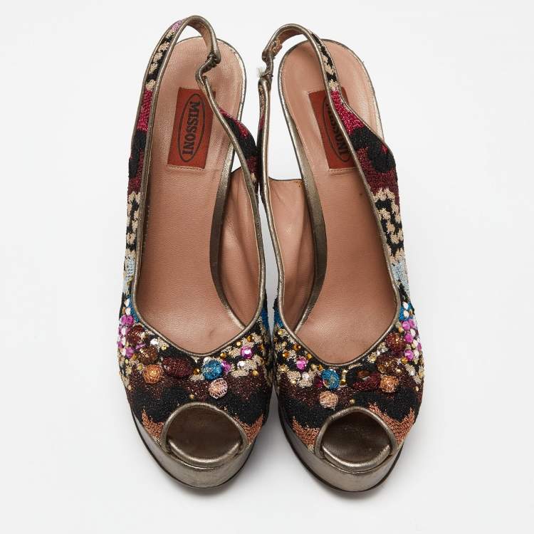 Pre Owned Missoni Multicolor Fabric Embellished Slingabck Pumps Size 40