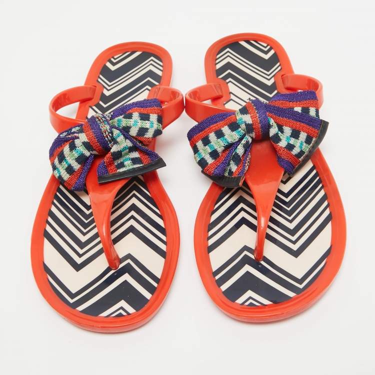 Pre Owned Missoni Orange Jelly Bow Thong Flat Sandals Size 37