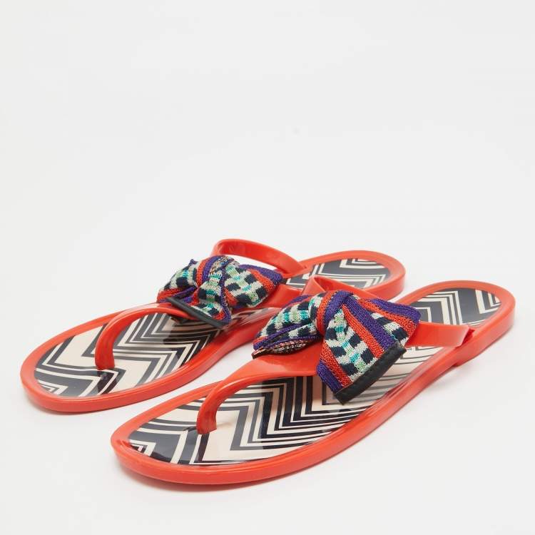 Pre Owned Missoni Orange Jelly Bow Thong Flat Sandals Size 37