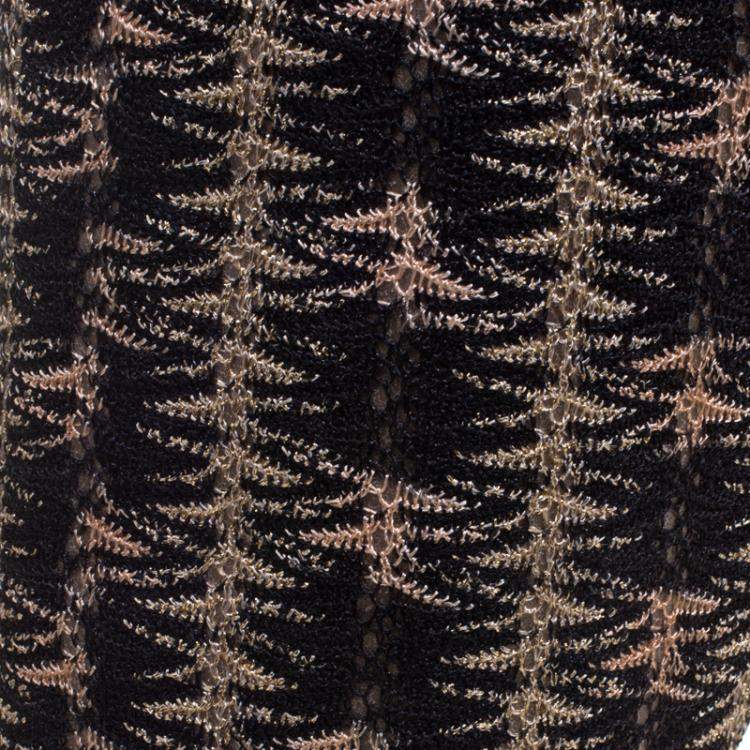 Pre Owned Missoni Black and Gold Patterned Knit Fabric Knee High Boots Size 37