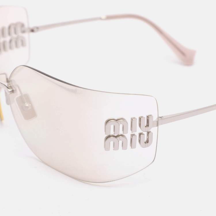 Pre Owned Miu Miu Silver/Light Gold SMU54Y Runway Rimless Sunglass
