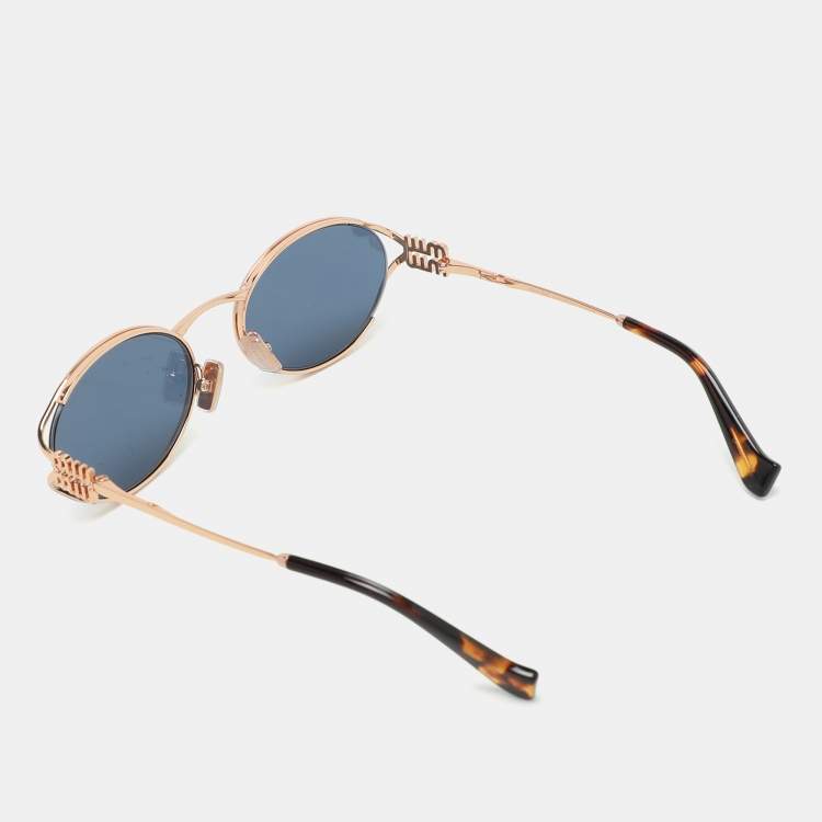 Pre Owned Miu Miu Rose Gold/Blue SMU52Y Oval Sunglasses