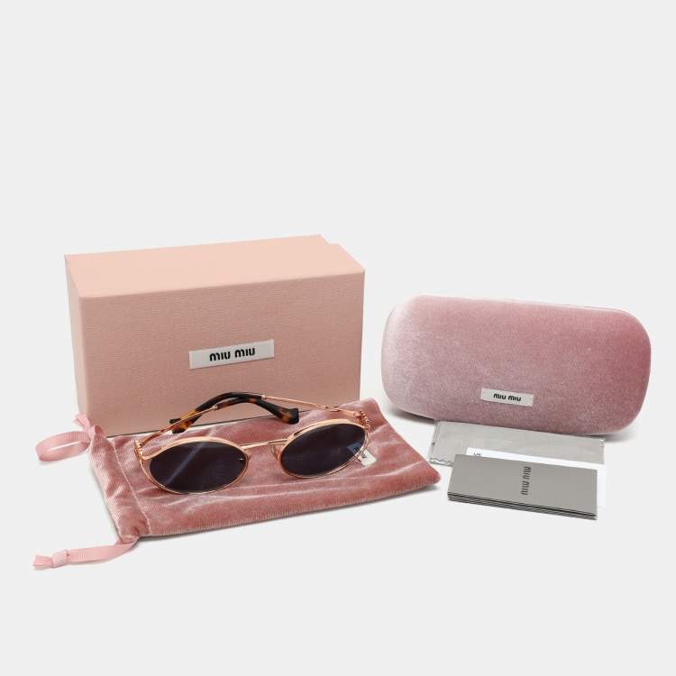 Pre Owned Miu Miu Rose Gold/Blue SMU52Y Oval Sunglasses