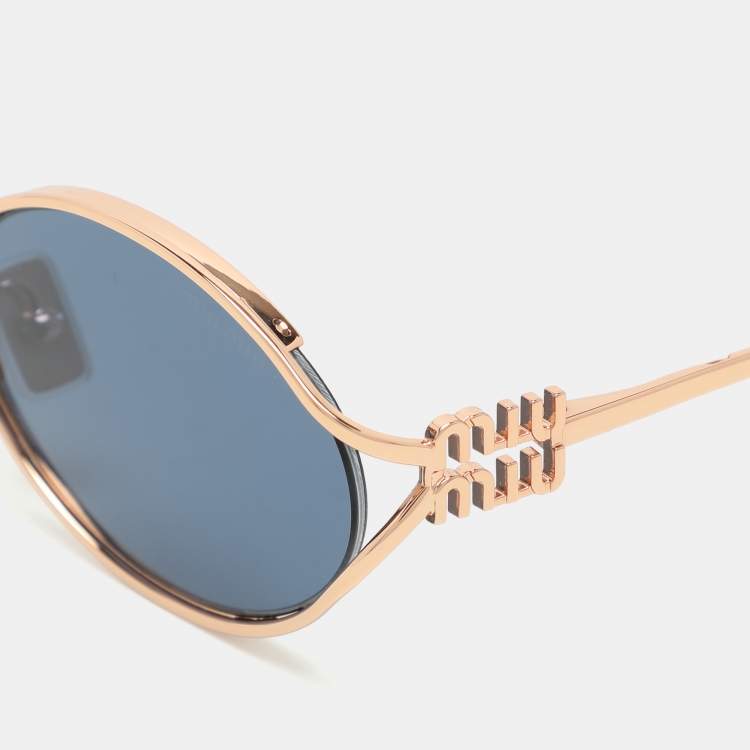 Pre Owned Miu Miu Rose Gold/Blue SMU52Y Oval Sunglasses