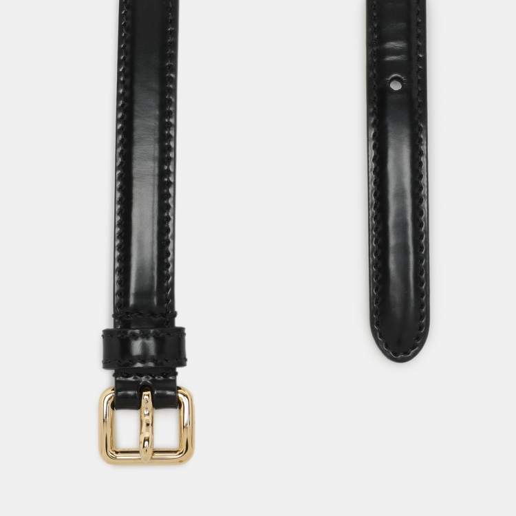 Pre Owned Miu Miu Black Leather Logo Chain Link Waist Belt 85CM