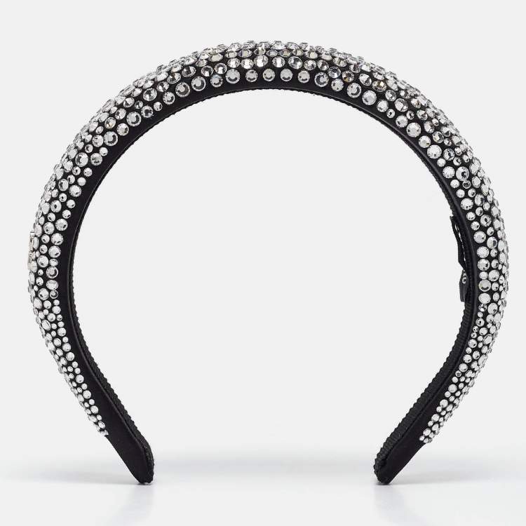 Pre Owned Miu Miu Black Rhinestone Embellished Duchess Headband