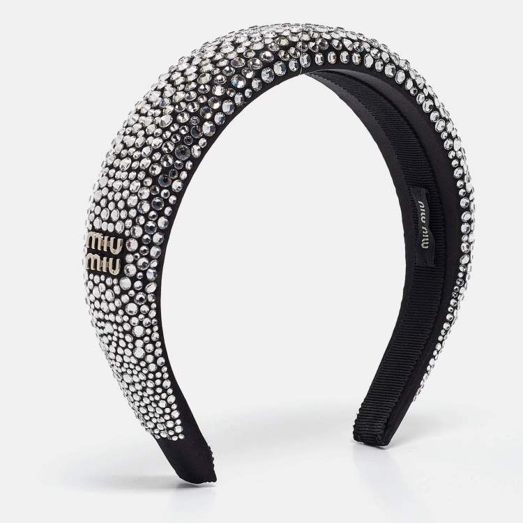 Pre Owned Miu Miu Black Rhinestone Embellished Duchess Headband