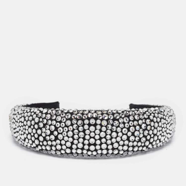 Pre Owned Miu Miu Black Rhinestone Embellished Duchess Headband