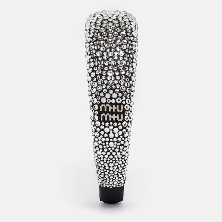 Pre Owned Miu Miu Black Rhinestone Embellished Duchess Headband