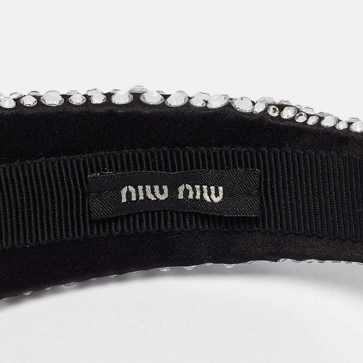 Pre Owned Miu Miu Black Rhinestone Embellished Duchess Headband
